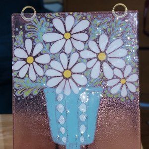 🍄Final Price🍄Higgins Floral Wall Art - Fused Glass - Vintage